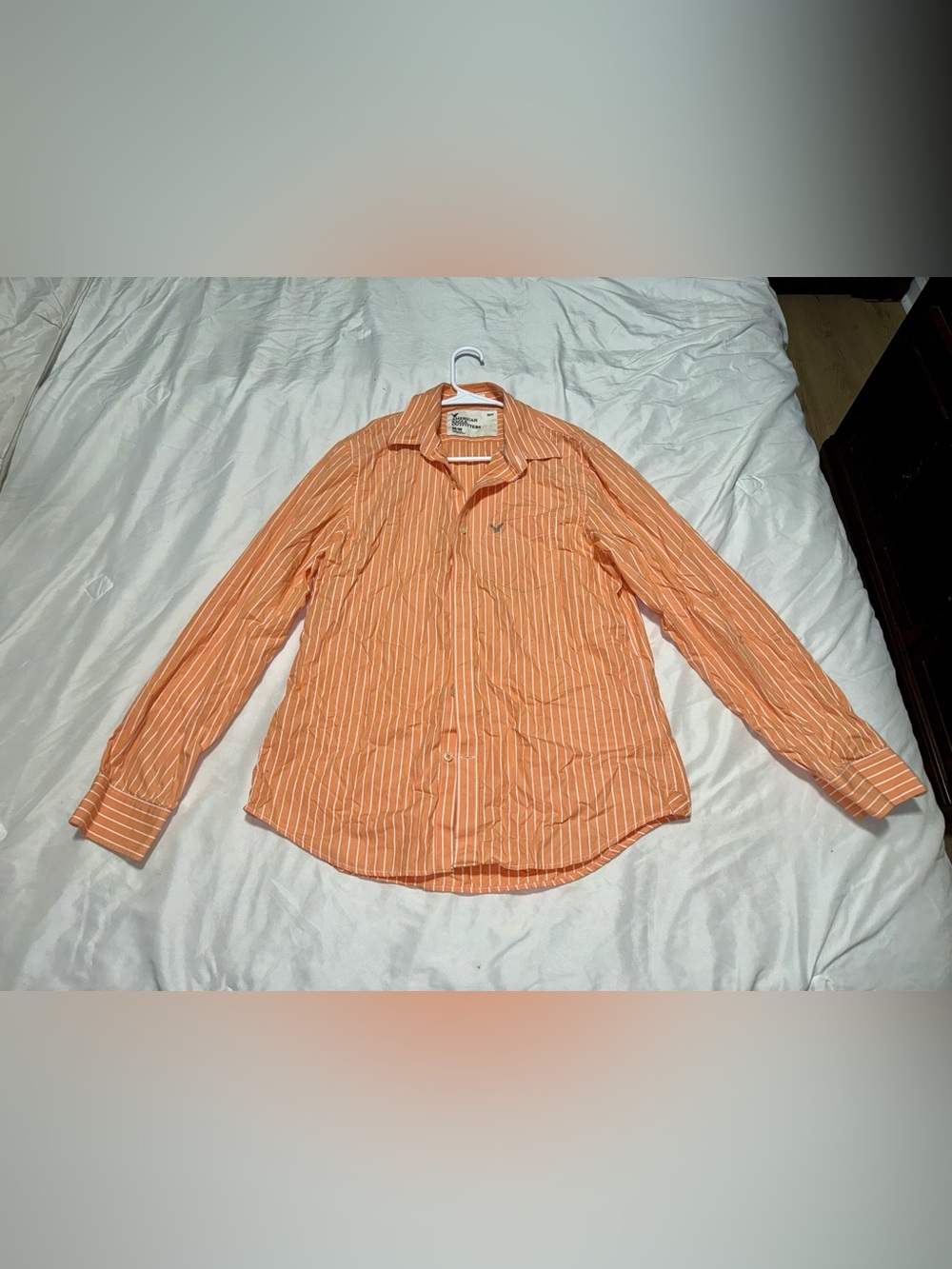 American Eagle Outfitters Orange and White Striped Button-Up Shirt